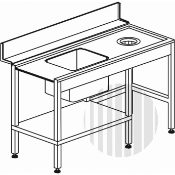 KROMO Stůl vstupní s dřezem  s odpadním otvorem a policí 1500 x 730 x 850 mm